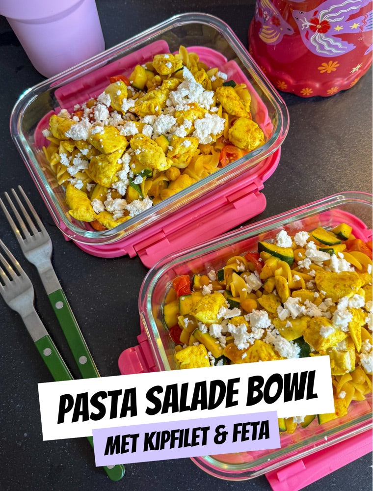 Pasta salade bowl met kipfilet en feta